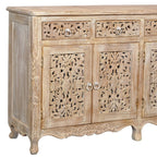 66" Light Brown Solid Wood Four Drawer Buffet Table with Four Doors