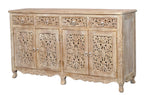 66" Light Brown Solid Wood Four Drawer Buffet Table with Four Doors