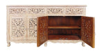 66" Light Brown Solid Wood Four Drawer Buffet Table with Four Doors