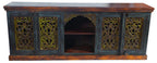 91" Brown Gray and Green Solid Wood Buffet Table with Two Doors