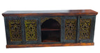 91" Brown Gray and Green Solid Wood Buffet Table with Two Doors