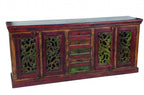 84" Brown Gray and Green Solid Wood Five Drawer Buffet Table with Four Doors