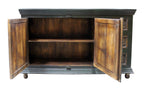 60" Dark Brown and Green Solid Wood Three Drawer Buffet Table with Two Doors