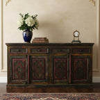 72" Dark Brown and Green Solid Wood Four Drawer Sideboard with Four Doors