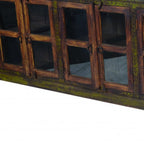 118" Brown Distressed Solid Wood Carved Abstract Buffet Table with 8 Glass Doors