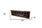 118" Brown Distressed Solid Wood Carved Abstract Buffet Table with 8 Glass Doors