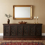 101" Brown and Green Solid Wood Buffet Table with Six Doors