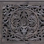 71" Gray Distressed Solid Wood Carved Floral Sideboard with Four Doors