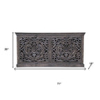 71" Gray Distressed Solid Wood Carved Floral Sideboard with Four Doors
