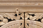 71" Beige Distressed Solid Wood Carved Scrollwork Sideboard with Four Doors