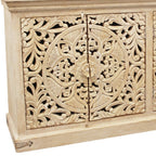 71" Beige Distressed Solid Wood Carved Scrollwork Sideboard with Four Doors