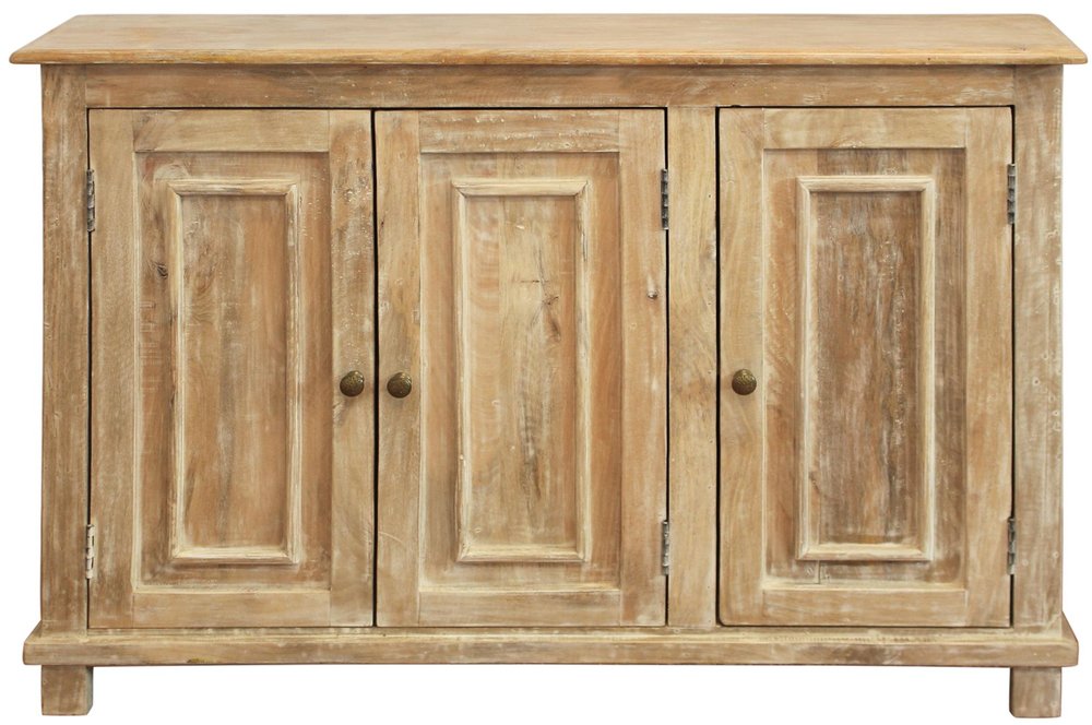 51" Natural Distressed Solid Wood Sideboard with Three Doors