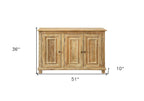 51" Natural Distressed Solid Wood Sideboard with Three Doors