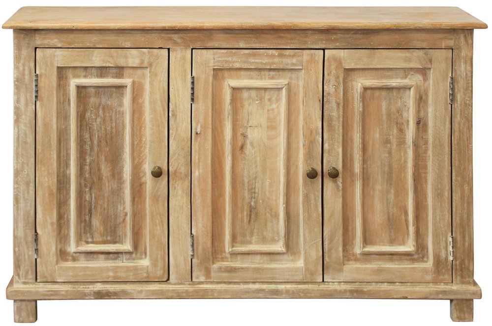 51" Natural Distressed Solid Wood Sideboard with Three Doors