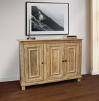 51" Natural Distressed Solid Wood Sideboard with Three Doors