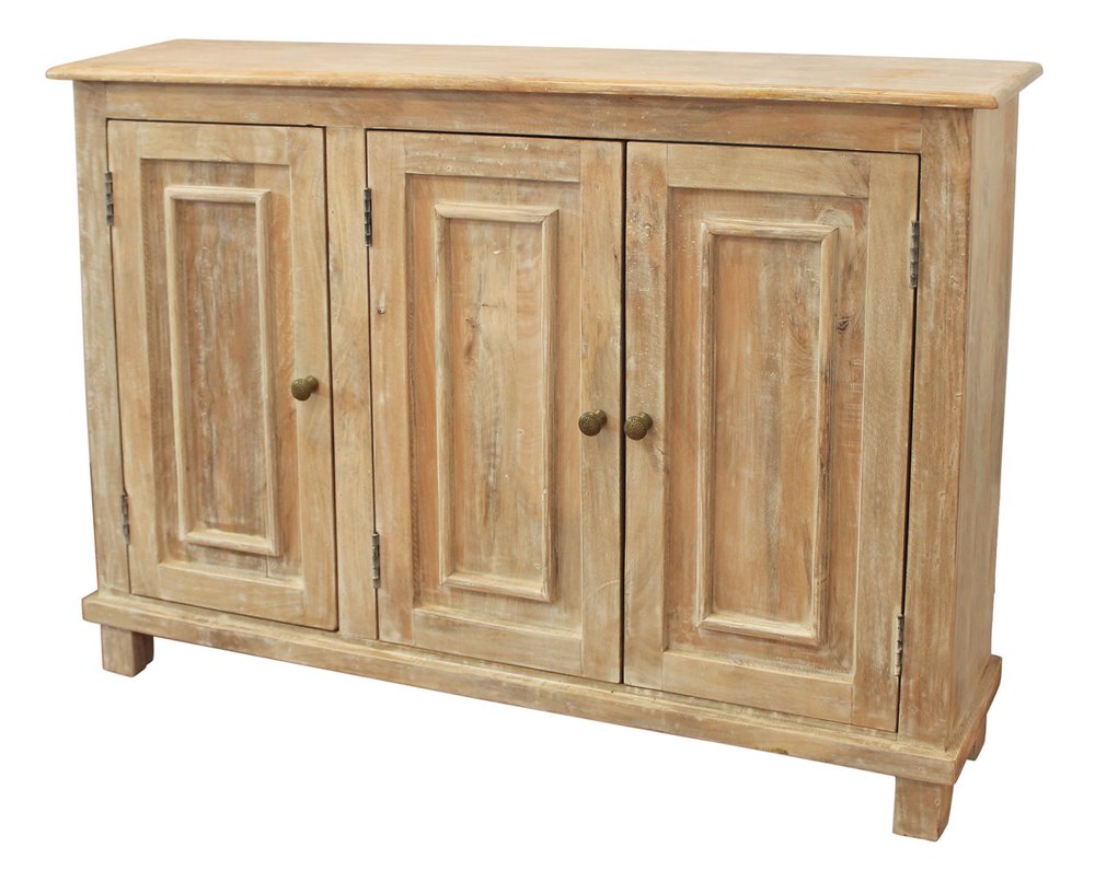 51" Natural Distressed Solid Wood Sideboard with Three Doors