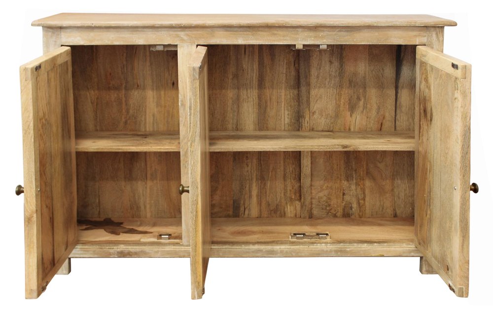 51" Natural Distressed Solid Wood Sideboard with Three Doors