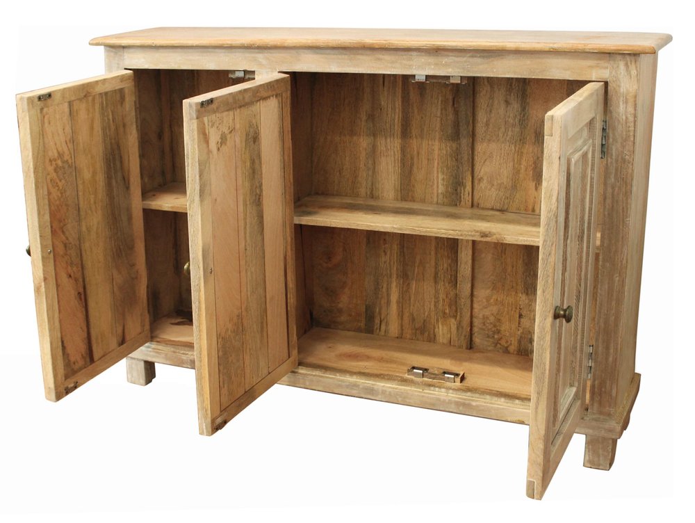 51" Natural Distressed Solid Wood Sideboard with Three Doors