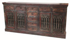 90" Brown Solid Wood Nine Drawer Buffet Table with Four Doors