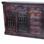 90" Brown Solid Wood Nine Drawer Buffet Table with Four Doors