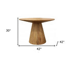 42" Natural Solid Wood Pedestal Base Round Top Dining Table