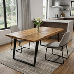 63" Natural And Black Solid Wood And Iron Sled Base Dining Table