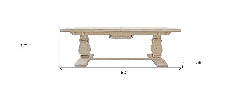 81" Antiqued White Solid Wood Trestle Base Dining Table