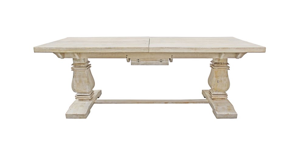 81" Antiqued White Solid Wood Trestle Base Dining Table