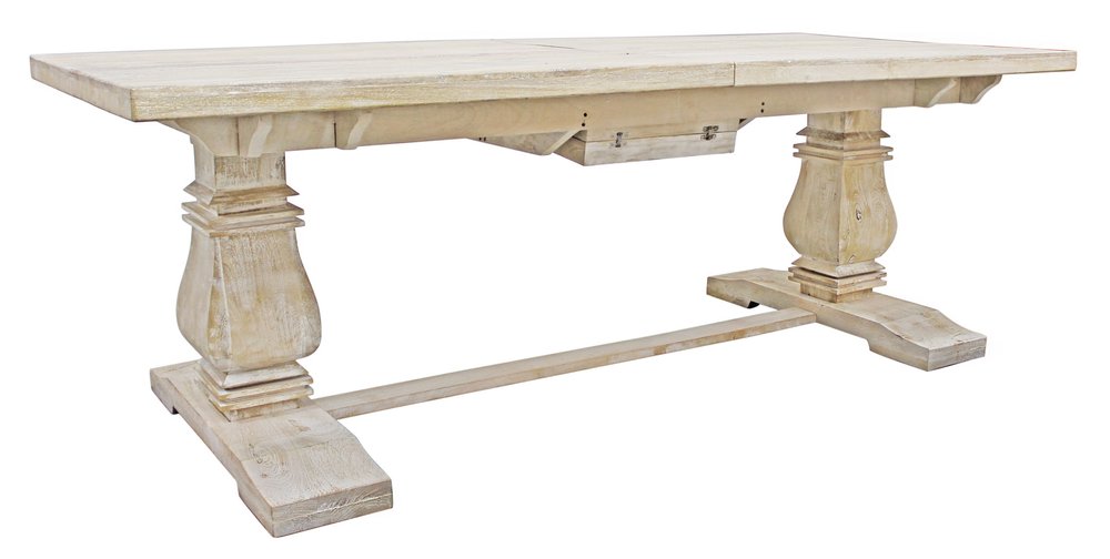 81" Antiqued White Solid Wood Trestle Base Dining Table