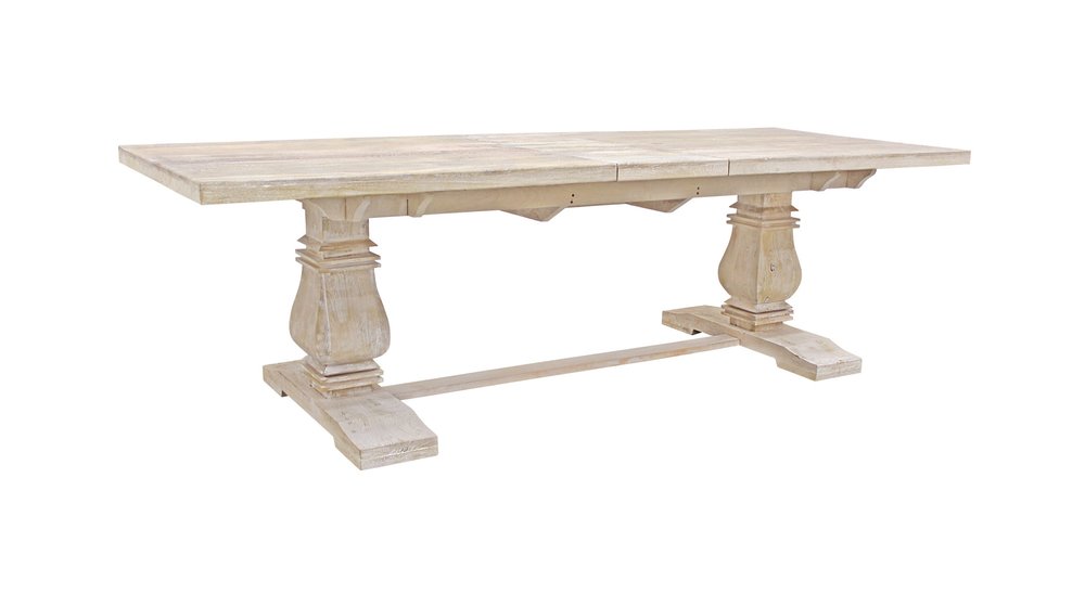 81" Antiqued White Solid Wood Trestle Base Dining Table