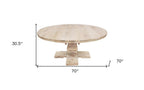 58" Natural Rounded Solid Wood Pedestal Base Dining Table