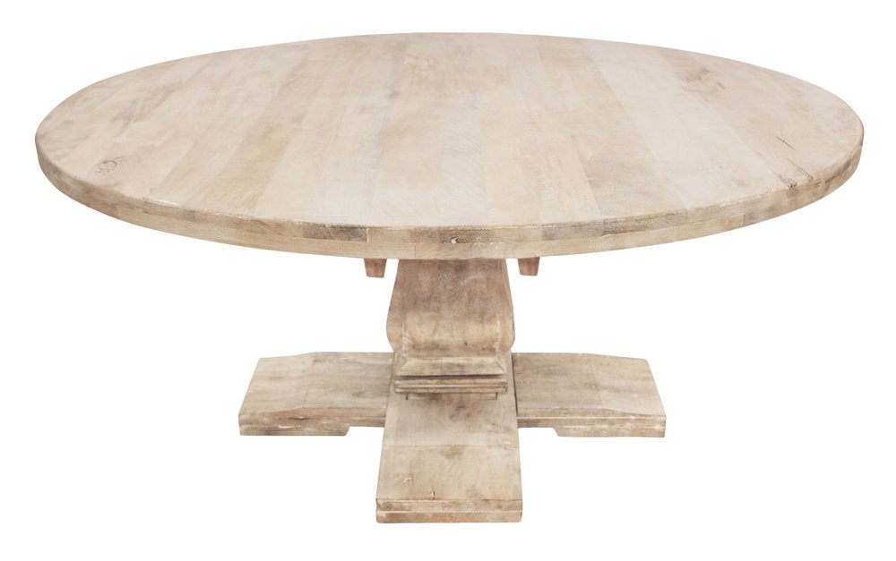 58" Natural Rounded Solid Wood Pedestal Base Dining Table
