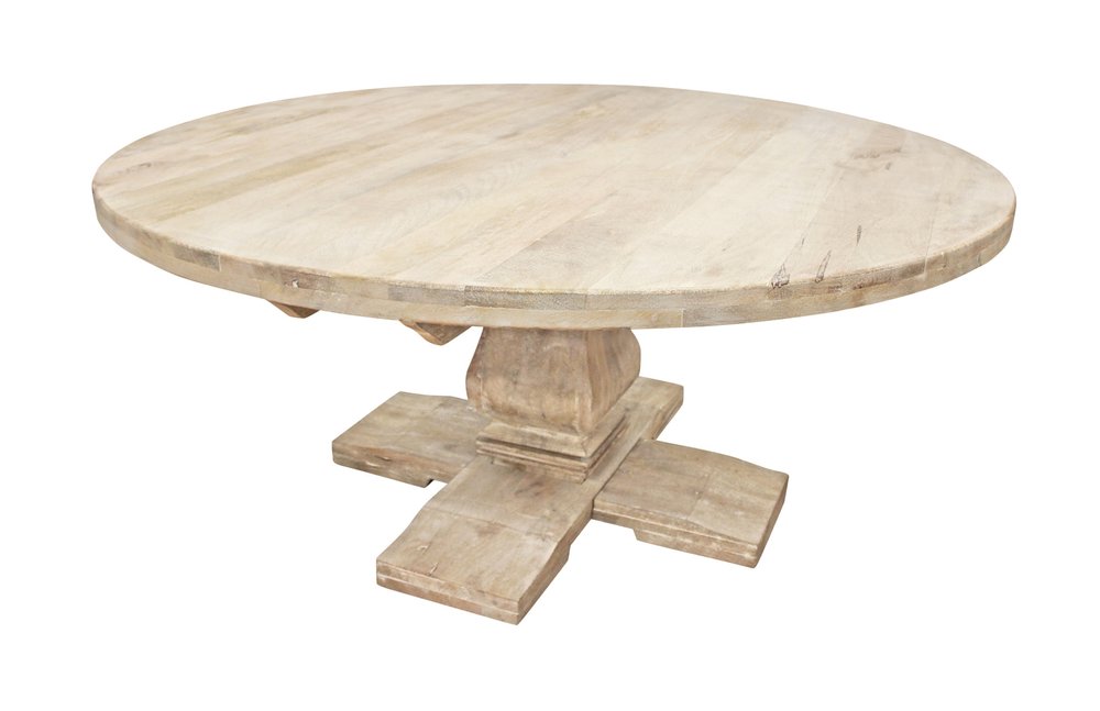 58" Natural Rounded Solid Wood Pedestal Base Dining Table