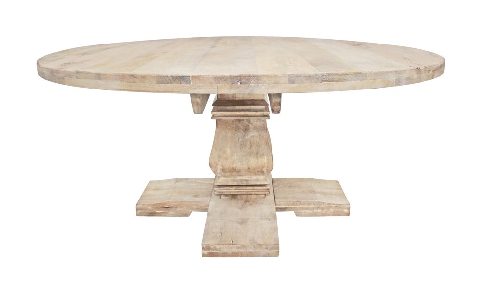 58" Natural Rounded Solid Wood Pedestal Base Dining Table
