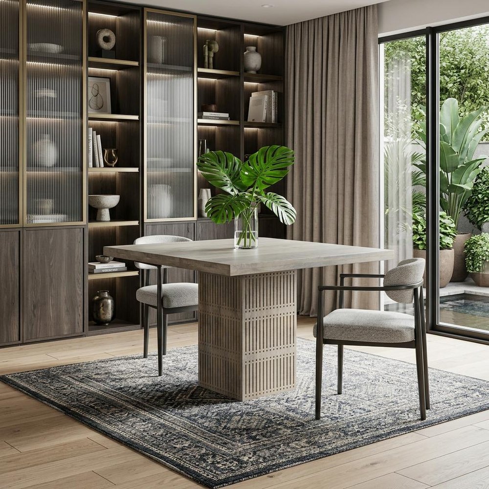 42" Natural Square Solid Wood Pedestal Base Dining Table