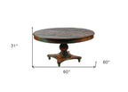 60" Brown Rounded Solid Wood Pedestal Base Dining Table