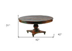 60" Brown Rounded Solid Wood Pedestal Base Dining Table