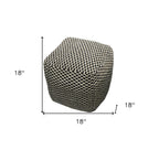 18" Black and Ivory Wool Cube Geometric Pouf Ottoman