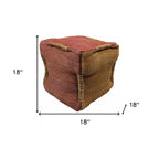 18" Pink and Orange Jute Cube Pouf Ottoman