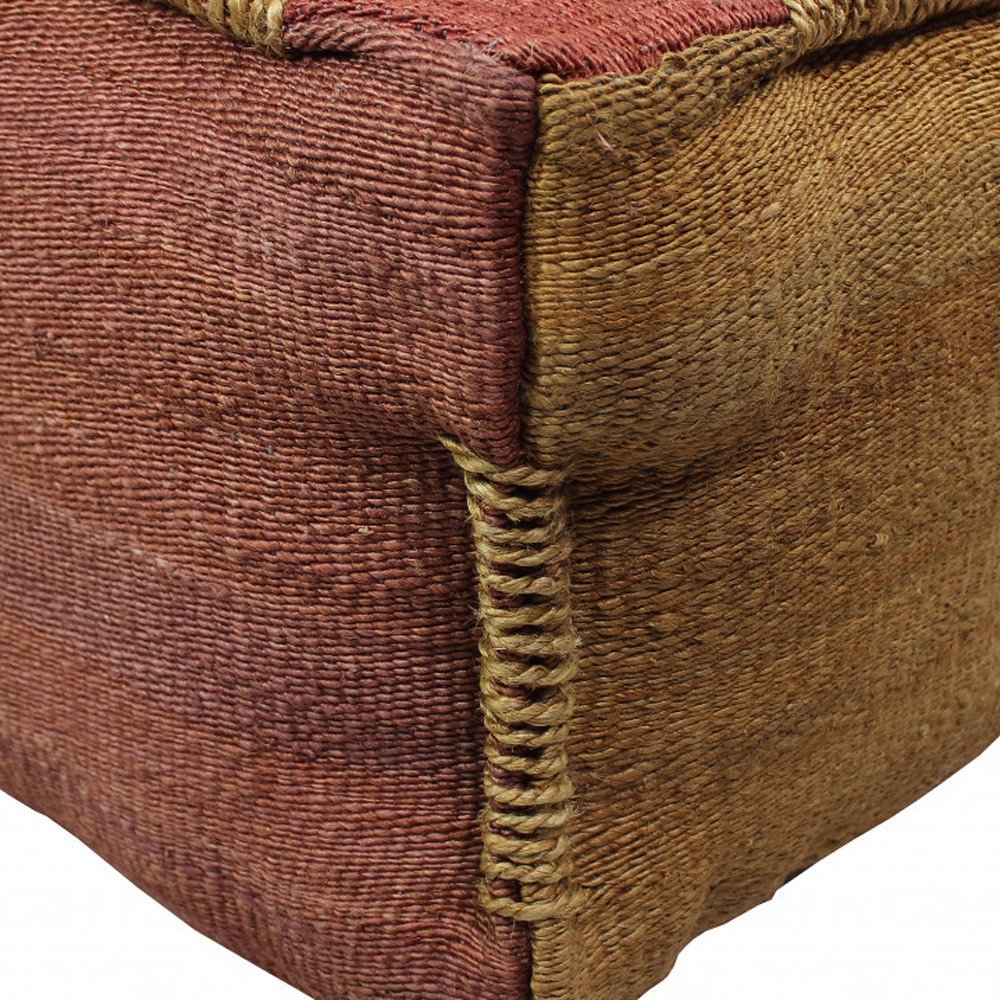 18" Pink and Orange Jute Cube Pouf Ottoman