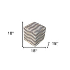 18" Gray and Beige Hair on Hide Cube Chevron Pouf Ottoman
