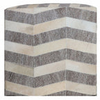 18" Gray and Beige Hair on Hide Cube Chevron Pouf Ottoman