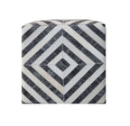 18" Dark Gray and Ivory Hair on Hide Cube Geometric Pouf Ottoman