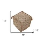 18" Brown Jute Cube Trellis Pouf Ottoman