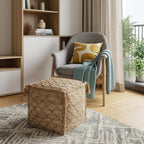 18" Brown Jute Cube Trellis Pouf Ottoman