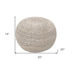20" Gray Wool Round Ribbed Pouf Ottoman