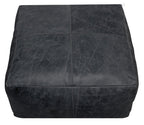 22" Black Distressed Leather Pouf Ottoman