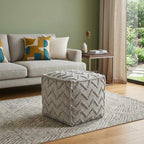 18" Gray Wool Cotton Blend Cube Chevron Pouf Ottoman
