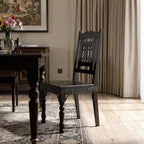 Dark Brown Metal and Wood Slat Back Dining Side Chair