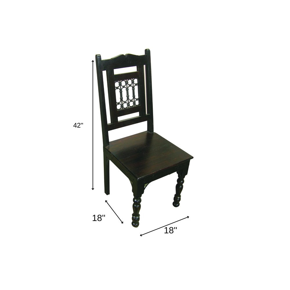 Dark Brown Metal and Wood Slat Back Dining Side Chair